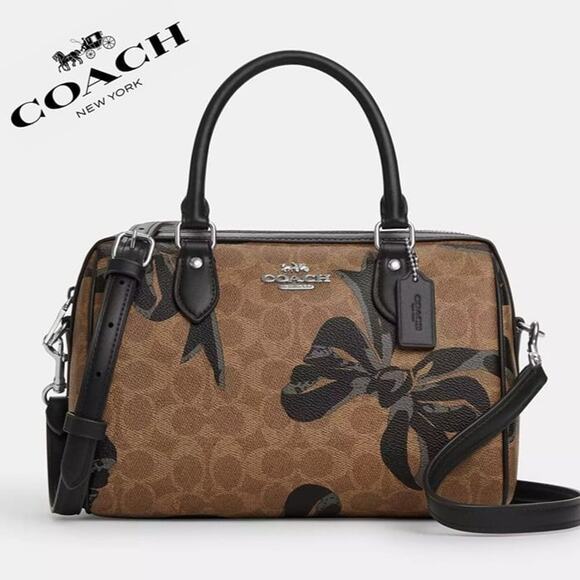 NWT ❤️Coach Rowan Satchel Bag In Signature Canvas With Bow Print - Picture 1 of 8